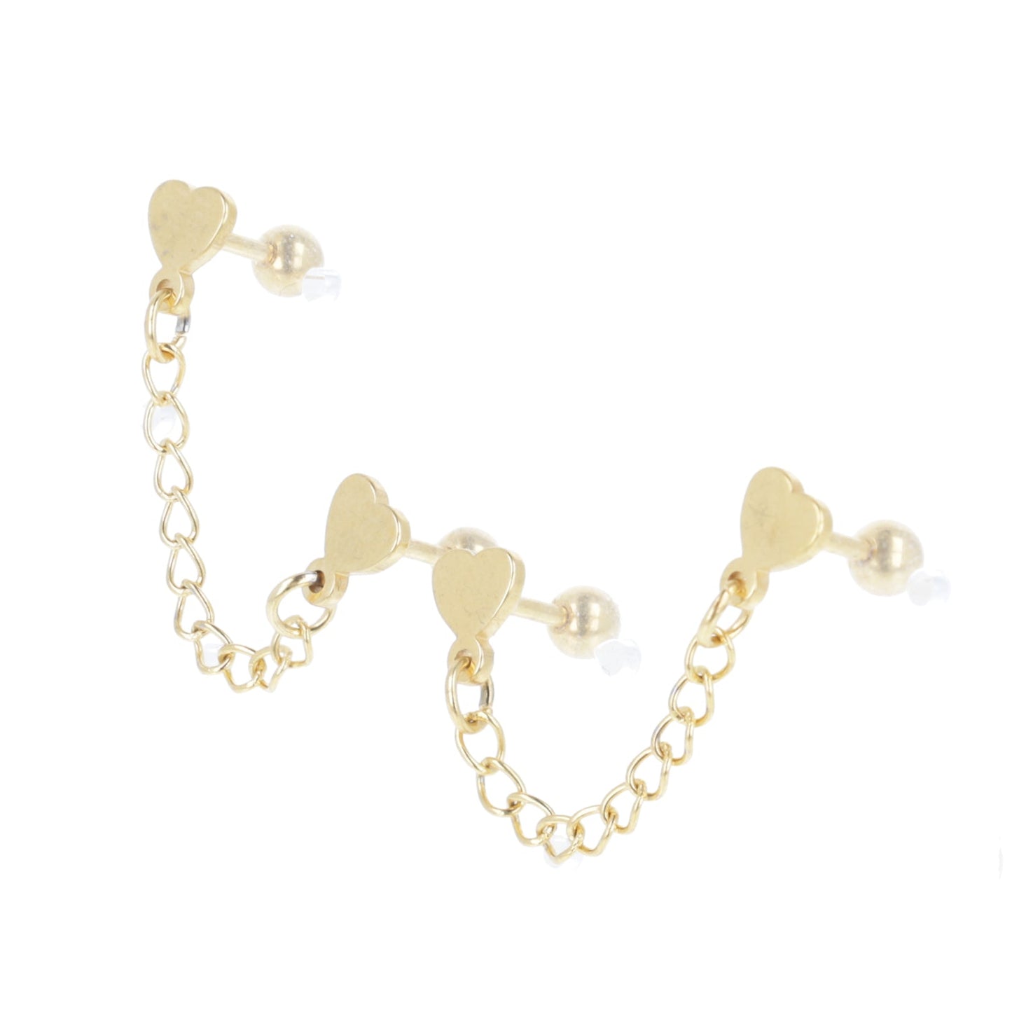 Heart Chain Double Stud Earrings (Gold Plated)