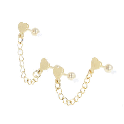 Heart Chain Double Stud Earrings (Gold Plated)