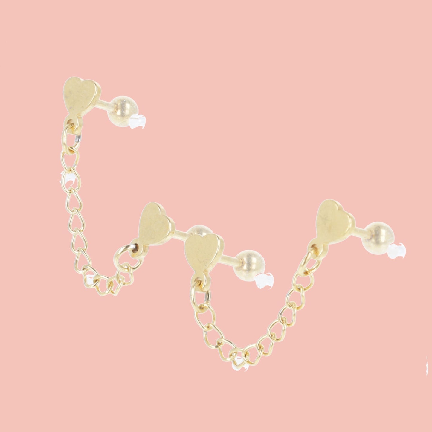 Heart Chain Double Stud Earrings (Gold Plated)