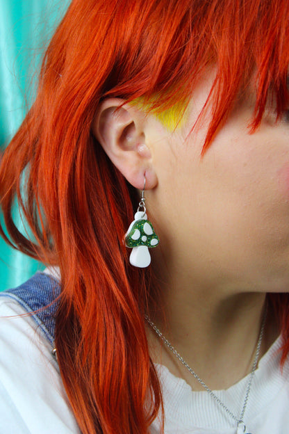 Green Magic Mushroom Earrings