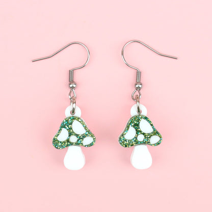 Green Mini Magic Mushroom Earrings