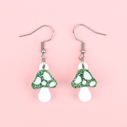 Green Mini Magic Mushroom Earrings