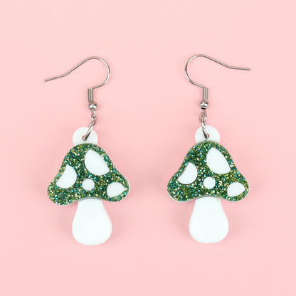 Green Magic Mushroom Earrings