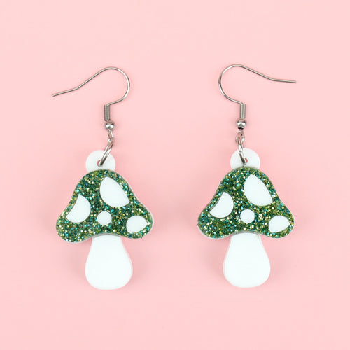 Green Magic Mushroom Earrings