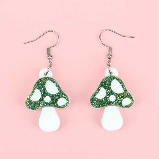 Green Magic Mushroom Earrings
