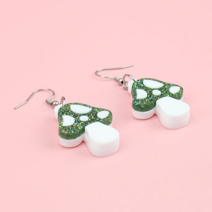 Green Magic Mushroom Earrings