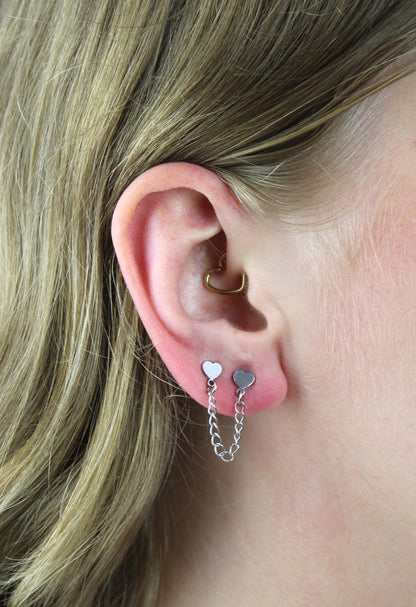 Heart Chain Double Stud Earrings