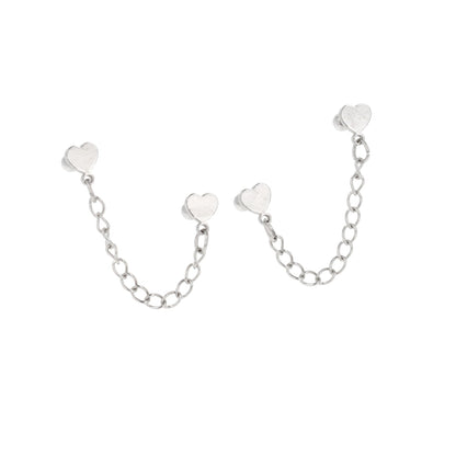 Heart Chain Double Stud Earrings