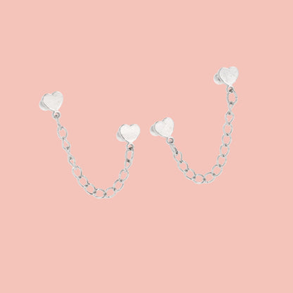 Heart Chain Double Stud Earrings