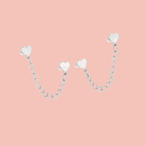 Heart Chain Double Stud Earrings