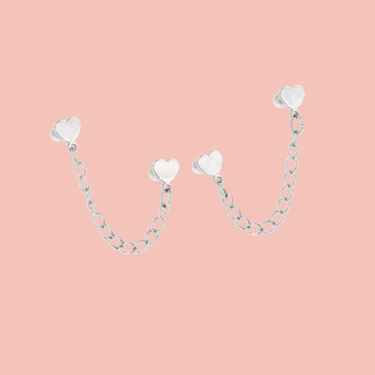 Heart Chain Double Stud Earrings