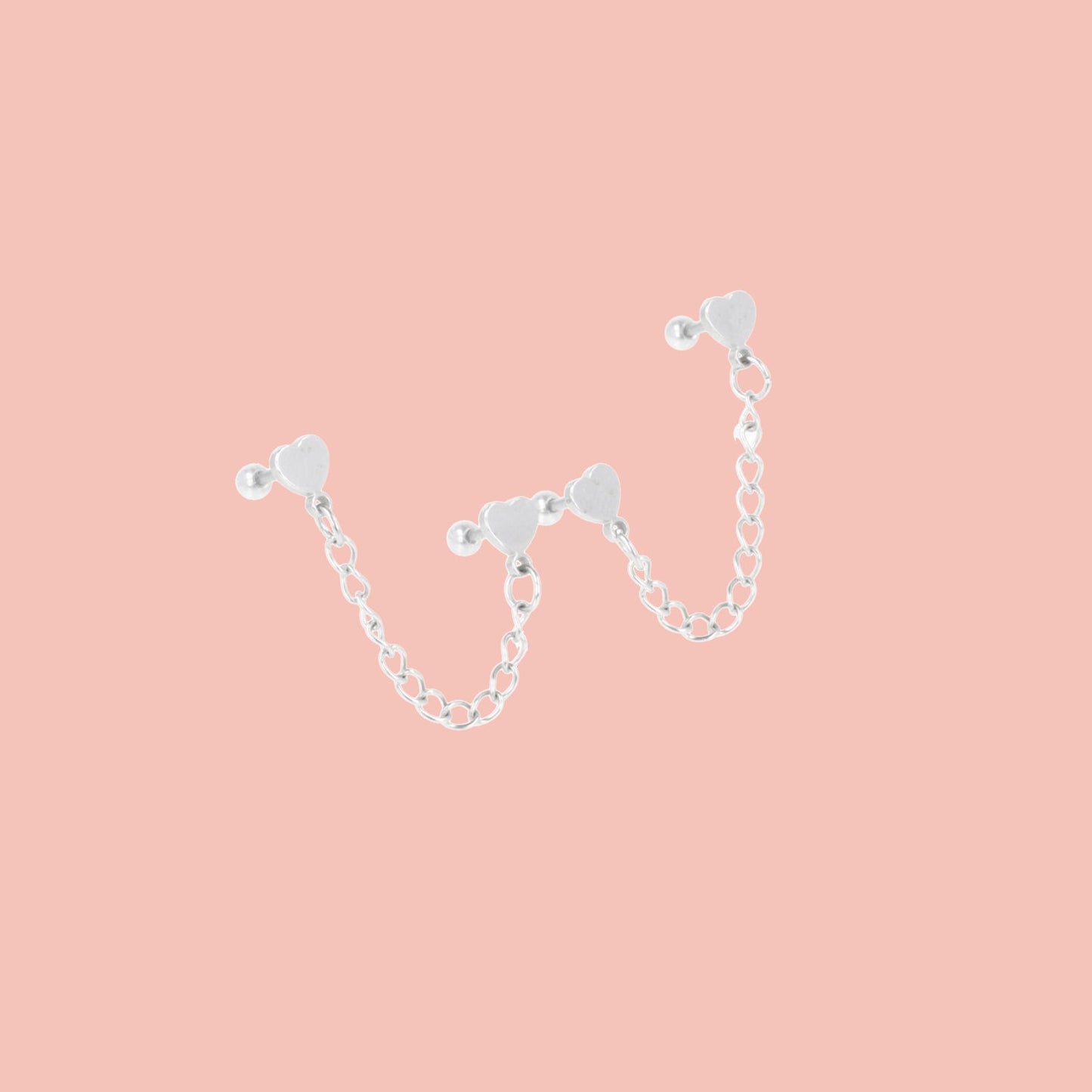 Heart Chain Double Stud Earrings
