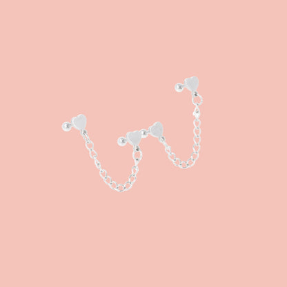 Heart Chain Double Stud Earrings