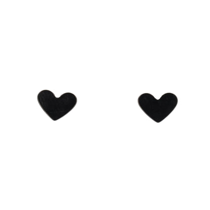 Heart Screw On Stud Earrings - Black