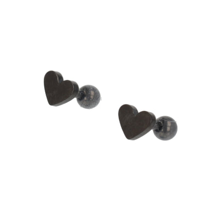 Heart Screw On Stud Earrings - Black