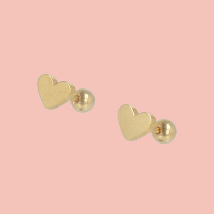 Heart Screw On Stud Earrings - Gold Plated