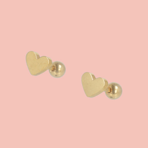 Heart Screw On Stud Earrings - Gold Plated