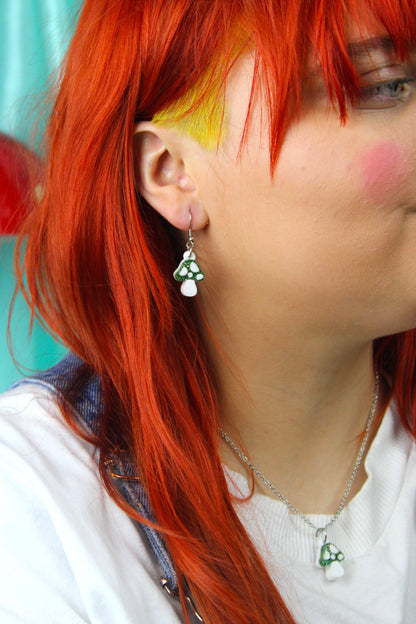 Green Mini Magic Mushroom Earrings